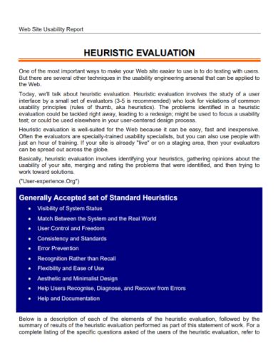 Image result for Heuristic Evaluation Report Example