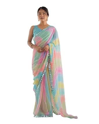 Buy Dwiza Enterprise Women Heavy Georgette Foil Print Mirror Work ...