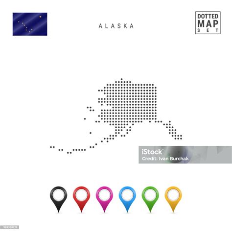 Dots Pattern Vector Map Of Alaska Stylized Silhouette Of Alaska Flag Of Alaska Set Of ...