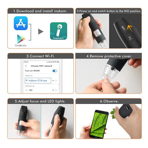 Wireless Digital Microscope, Skybasic Mini Pocket Handheld WiFi USB 50x ...