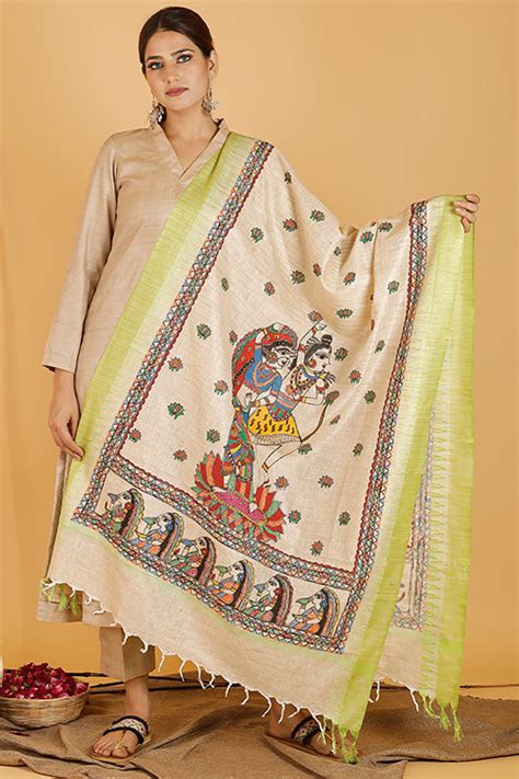 Buy Madhubani Paints Shiva Parvati Pure Cotton Madhubani Dupatta Online ...