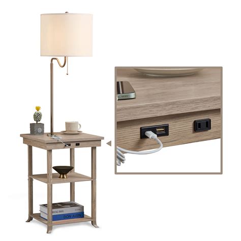 ATAMIN Ava Bedside End Table With Lamp Attached, Nightstand Floor Lamp ...