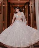 Off-White Ethereal Georgette Lehenga Set with Zari & Mir
