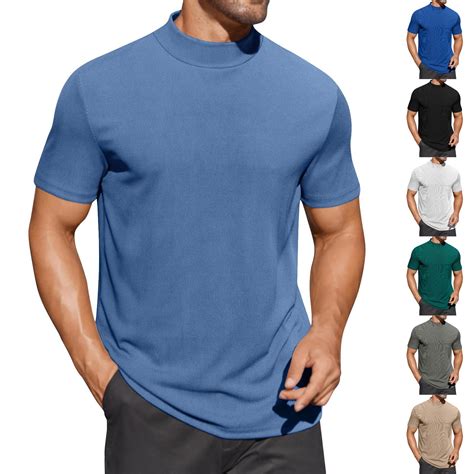 cllios Mens Mock Turtleneck Shirts Short Sleeve Casual Basic T-Shirts ...