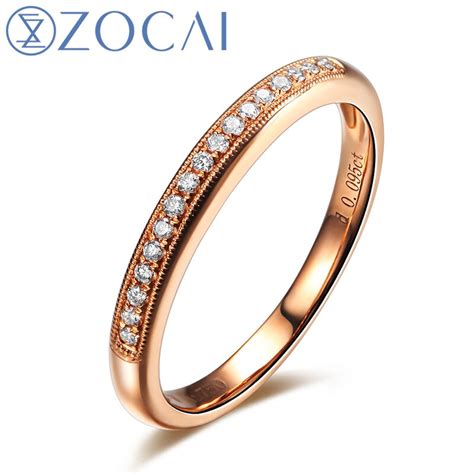 ZOCAI Real 18K rose gold 0.09 ct certified genuine diamond wedding ...