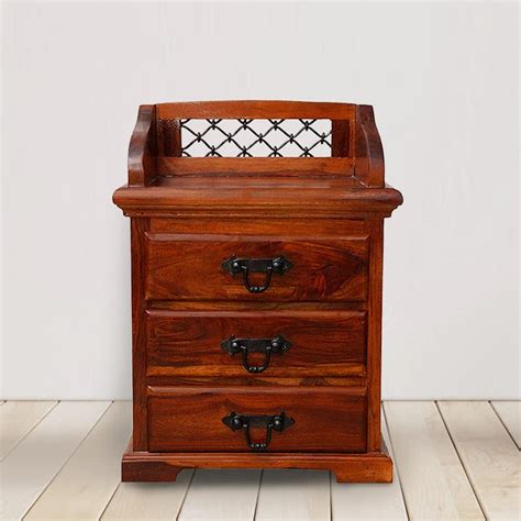 GFH Solid Sheesham Wood Bedside Table | Wooden Bed Side Tables with ...
