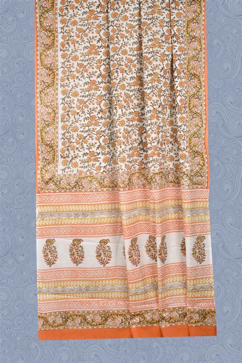 White Jaipur Cotton Print Saree – Naachiyars