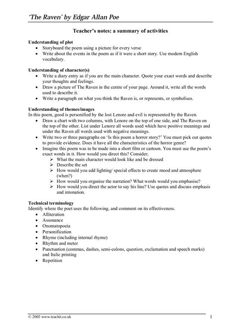 Edgar Allan Poes The Raven Worksheet Answers - Kid Worksheet Printable