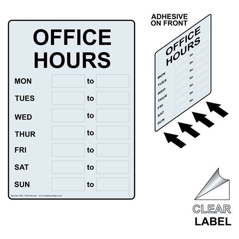 Office Hours Label NHE-17928-Reverse Dining / Hospitality / Retail