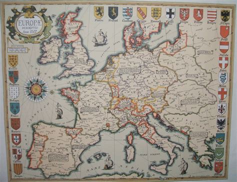Europe 1500 with coats of arms for major kingdoms | Map, Europe map ...
