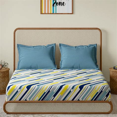 Buy STELLAR HOME Lilly Cotton 104TC Geometric 3Pcs King Fitted Bedsheet ...