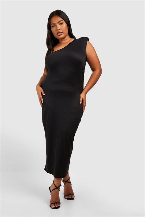 Plus Super Soft Shoulder Pad Ruched Midi Dress | boohoo USA