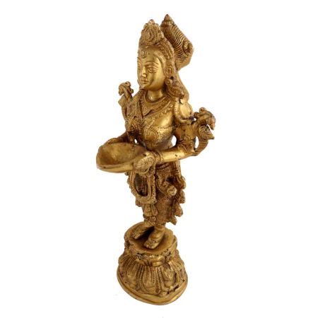 Hand crafted Brass Deepa Laxmi Holding Diya Oil Lamp