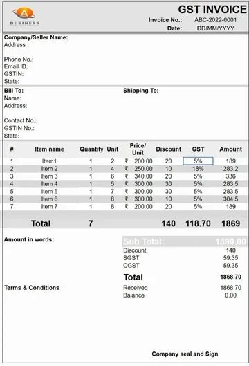 GST Bill Format & GST Invoice Format for Free!