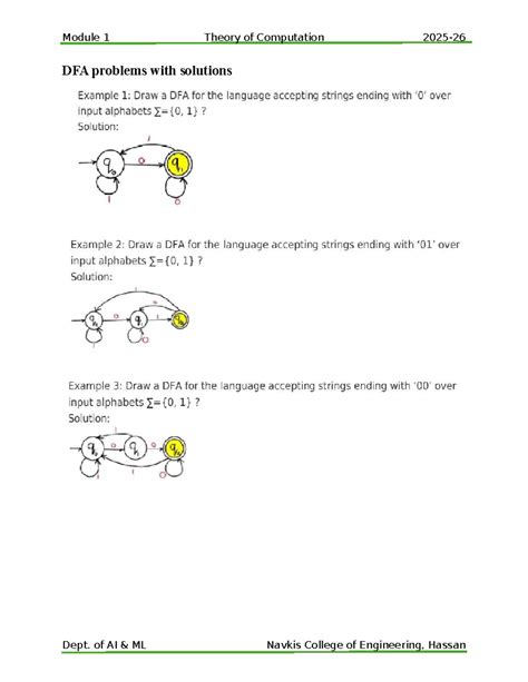 DFA Problems and Solutions - Module 1 - Dept. of AI ML - Studocu