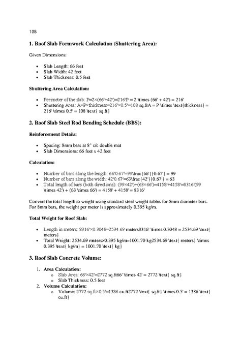 Formwork Calculation of Roof, Beam and Slab for ZP - 108 1. Roof Slab ...