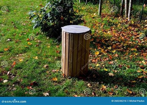 Wooden Trash Park Trash Can. Lined with Wood. Panelling Stock Photo ...