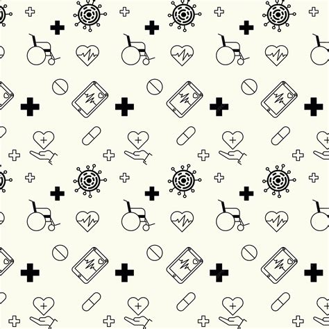 Medical pattern with wheelchair heart monitor pills hand virus crosses ...