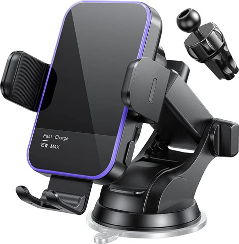 Wireless Car Charger,【7 Colored LED Backlit】 Mosurr 15W Auto Clamping Phone Holder Car Mount ...
