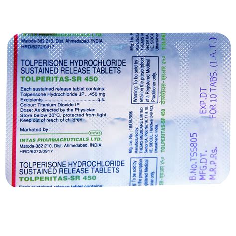 Tolperitas-SR 450 Tablet 10's Price, Uses, Side Effects, Composition ...