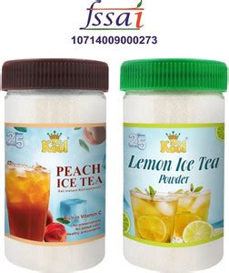 Mr.Kool Peach, Lemon Flavor Ice Tea Powder 250gm Jar Pack 2 (500gm ...