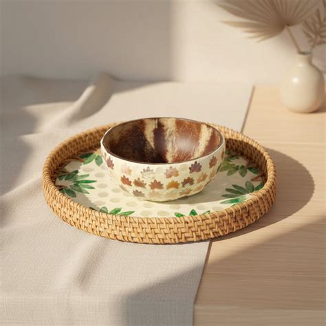 GREEN FLORAL ROUND SEASHELL TRAY – Comorin Coconuts