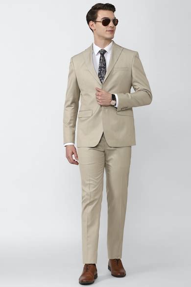 Buy Men Beige Solid Wedding Two Piece Suit Online - 741960 | Peter England