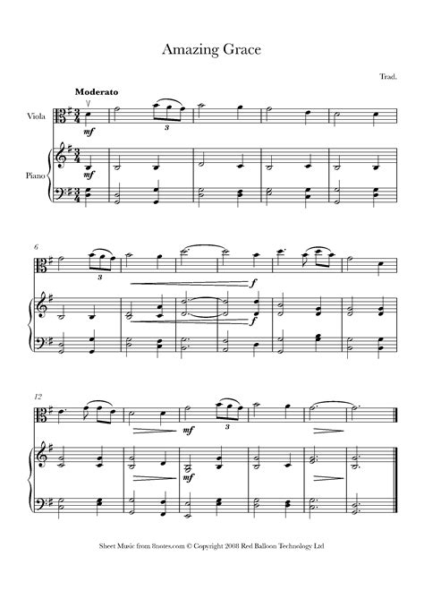 Amazing Grace Sheet music for Viola - 8notes.com