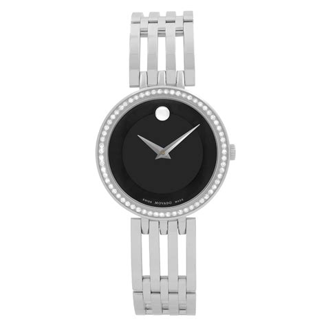 Movado Amorosa Stainless Steel Black Dial Quartz Ladies Watch 0604983 ...