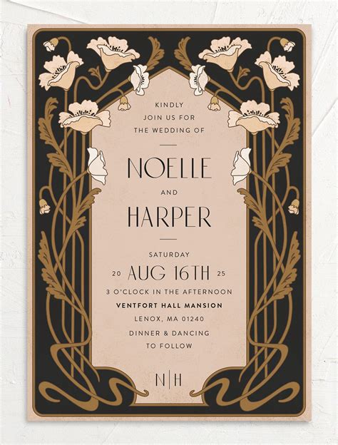 100x vintage nouveau wedding invitations black – Artofit