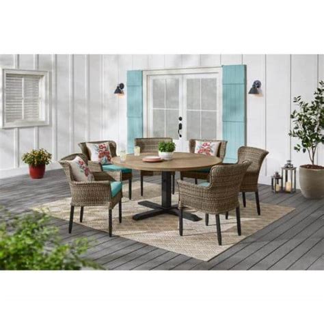 Buy Devonwood 7-Piece Dark Brown Wicker Outdoor Dining Set with Aloe ...