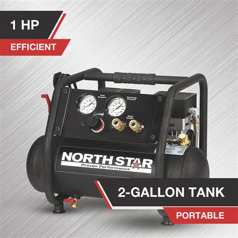 NorthStar Portable Quiet Electric Air Compressor, 1 HP, 2-Gallon, 2.4 ...