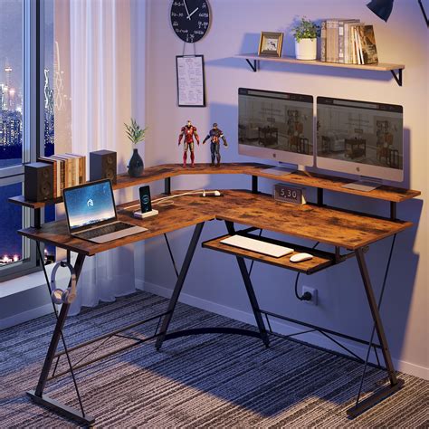 Buy Rolanstar Computer Desk L Shaped with Power Outlet, 54” Reversible ...