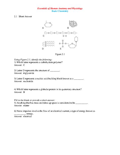 Essentials of Human Anatomy and Physiology Basic Chemistry - Using Figure 2, identify the ...