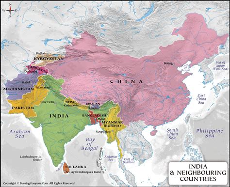 India Political Map Outline With Neighbouring Countries India Outline