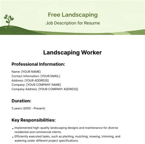 Free Landscaping Job Description for Resume Template to Edit Online