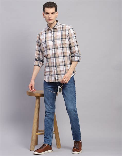 Buy Men Brown Check Collar Full Sleeve Shirt Online in India - Monte Carlo