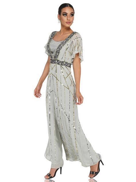 Buy Silver Grey Sunrise Sequin Jumpsuit - Attic Salt