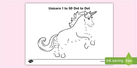 Unicorn-Themed 1 to 50 Dot-to-Dot Worksheet - KS1 - Twinkl