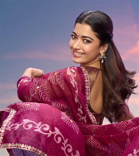 Rashmika for Laxmipati Floral Printed Chiffon Saree in Wine Color with