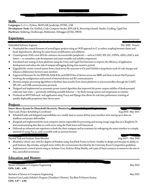Resume Review for Embedded Software / Firmware Engineer Position : r/embedded