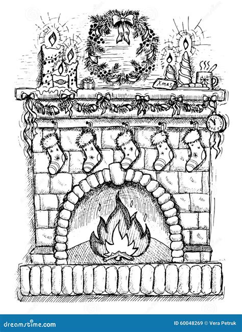 Christmas Fireplace Drawing Christmas Fireplace Instant Download