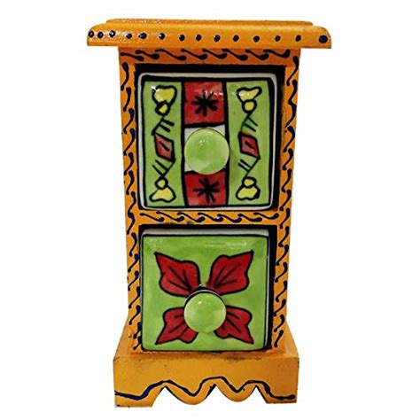 METIER 17cm Hand-Painted 2 Ceramic Drawers with Wooden Chest : Amazon ...