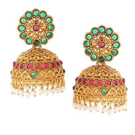 Buy Gold Toned Crystal Studded Jhumka Earrings | Traditional Elegance ...