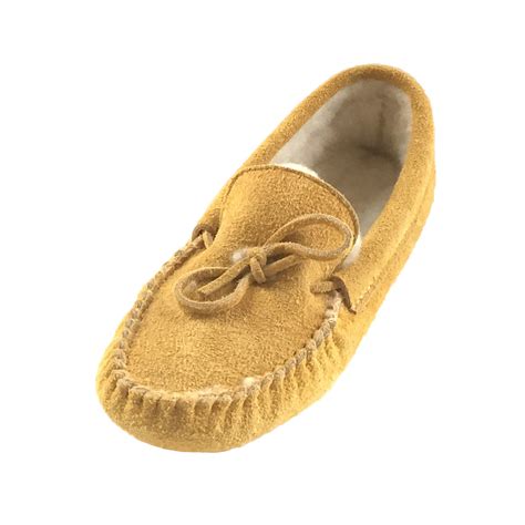 Men's Soft Sole Genuine Moosehide Suede Fleece Lined Moccasin Slippers ...