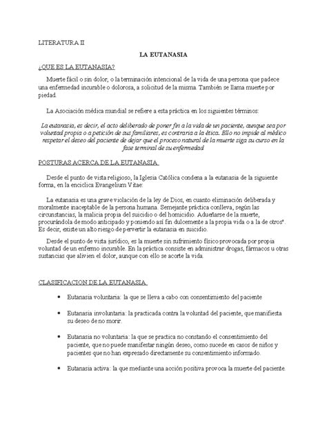 Eutanasia - LITERATURA II LA EUTANASIA ¿QUE ES LA EUTANASIA? Muerte ...