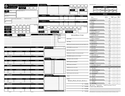 Pathfinder Character Sheet Printable