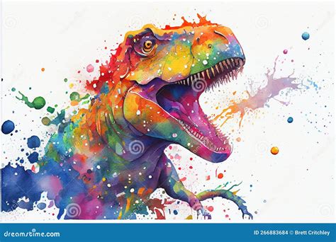 Colorful Colourful Tyrannosaurus Rex Dinosaur Dino TRex Watercolor Illustration Stock ...