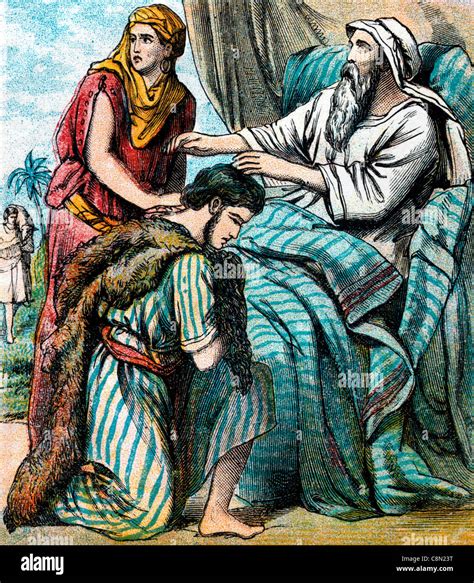 Bible Stories- Illustration of Rebekah And Jacob's Deception Of Isaac ...