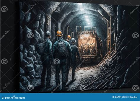 Miners Working Deep Inside a Coal Mine Facility. Generative Ai Stock Illustration - Illustration ...